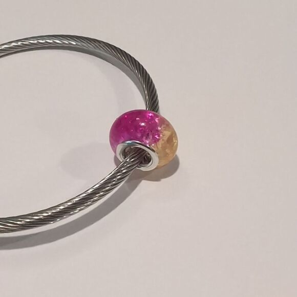 Silver Pink and Yellow Charm for Pandora Style Bracelet - Picture 6 of 6